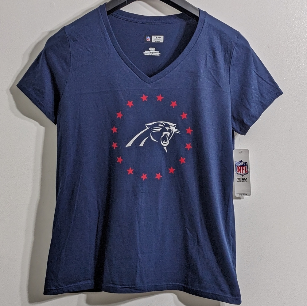 Carolina Panthers Women's Blue Short Sleeve V Neck T-Shirt, Size Large, NFL, NWT